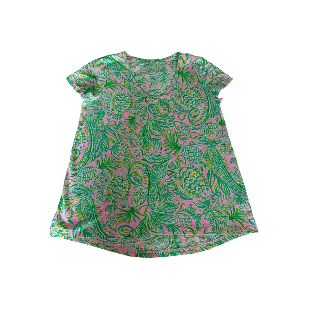 Lilly Pulitzer Pink Green Pineapple Paisley  Over-sized Fits M/L- Size S - Picture 6 of 6